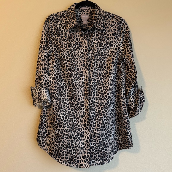 Chico’s wrinkle resistant leopard print button down shirt - Picture 1 of 3